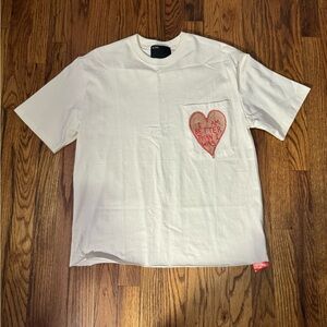 White T-Shirt with Red Heart Graphic